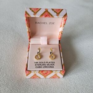 NWT RACHEL ZOE 14K Gold Plated Sterling Silver Mother of Pearl CZ Earrings